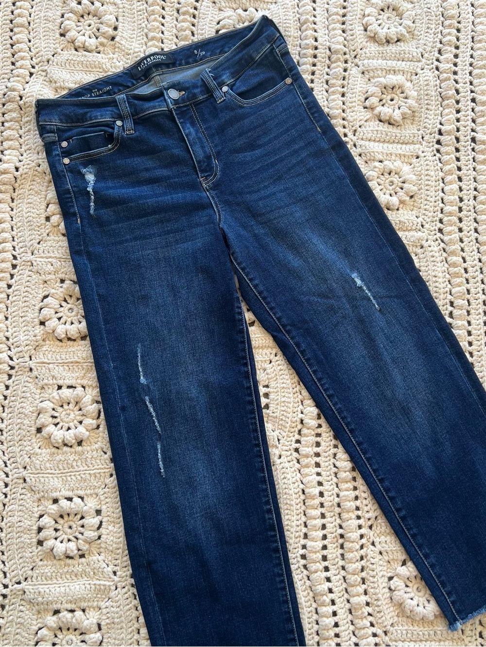 Liverpool Dark Blue High-Rise Crop Straight Jeans